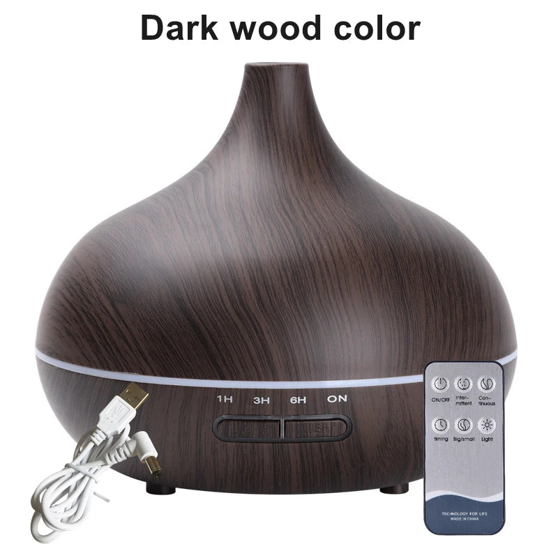 Air Humidifier with Remote, 7-Color LED Aroma Diffuser, 550ml Wood USB