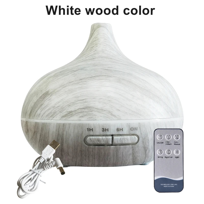 Air Humidifier with Remote, 7-Color LED Aroma Diffuser, 550ml Wood USB