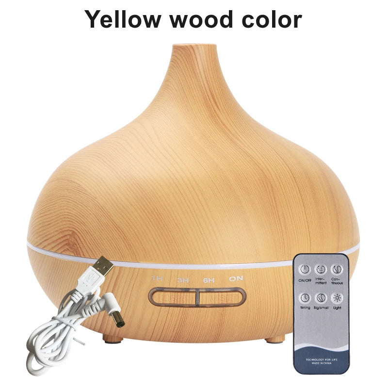 Air Humidifier with Remote, 7-Color LED Aroma Diffuser, 550ml Wood USB