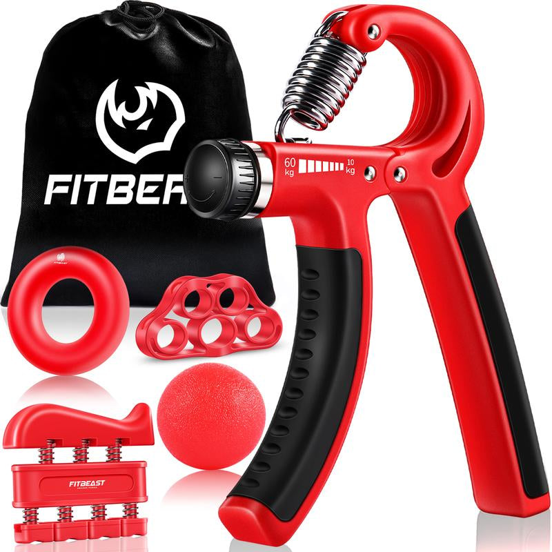 Fitbeast Counting Hand Grip Strengthener Workout Kit (5 Pack), 2 Forearm Grip Adjustable Resistance Hand Gripper, Finger Stretcher, Grip Ring & Stress Relief Grip Ball for Athletes #Outdoorfun