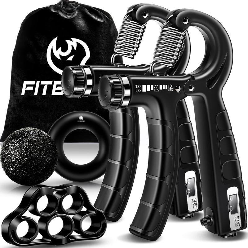 Fitbeast Counting Hand Grip Strengthener Workout Kit (5 Pack), 2 Forearm Grip Adjustable Resistance Hand Gripper, Finger Stretcher, Grip Ring & Stress Relief Grip Ball for Athletes #Outdoorfun