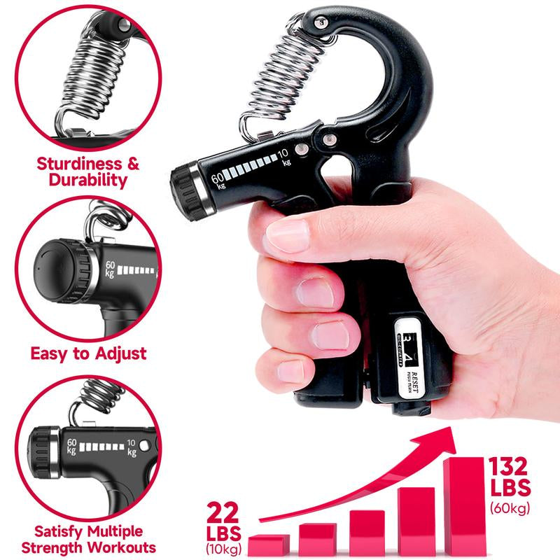 Fitbeast Counting Hand Grip Strengthener Workout Kit (5 Pack), 2 Forearm Grip Adjustable Resistance Hand Gripper, Finger Stretcher, Grip Ring & Stress Relief Grip Ball for Athletes #Outdoorfun
