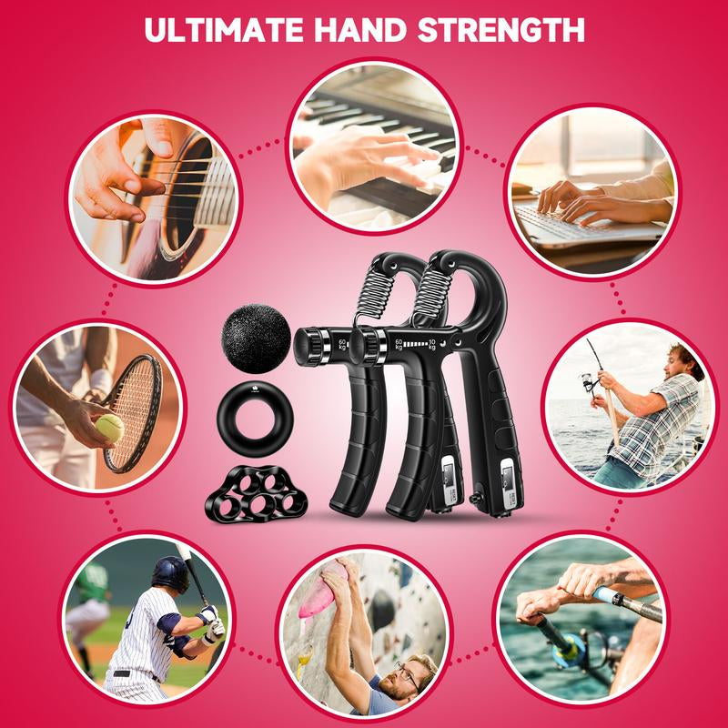 Fitbeast Counting Hand Grip Strengthener Workout Kit (5 Pack), 2 Forearm Grip Adjustable Resistance Hand Gripper, Finger Stretcher, Grip Ring & Stress Relief Grip Ball for Athletes #Outdoorfun