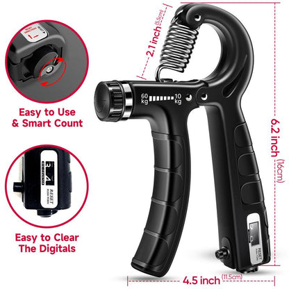 Fitbeast Counting Hand Grip Strengthener Workout Kit (5 Pack), 2 Forearm Grip Adjustable Resistance Hand Gripper, Finger Stretcher, Grip Ring & Stress Relief Grip Ball for Athletes #Outdoorfun