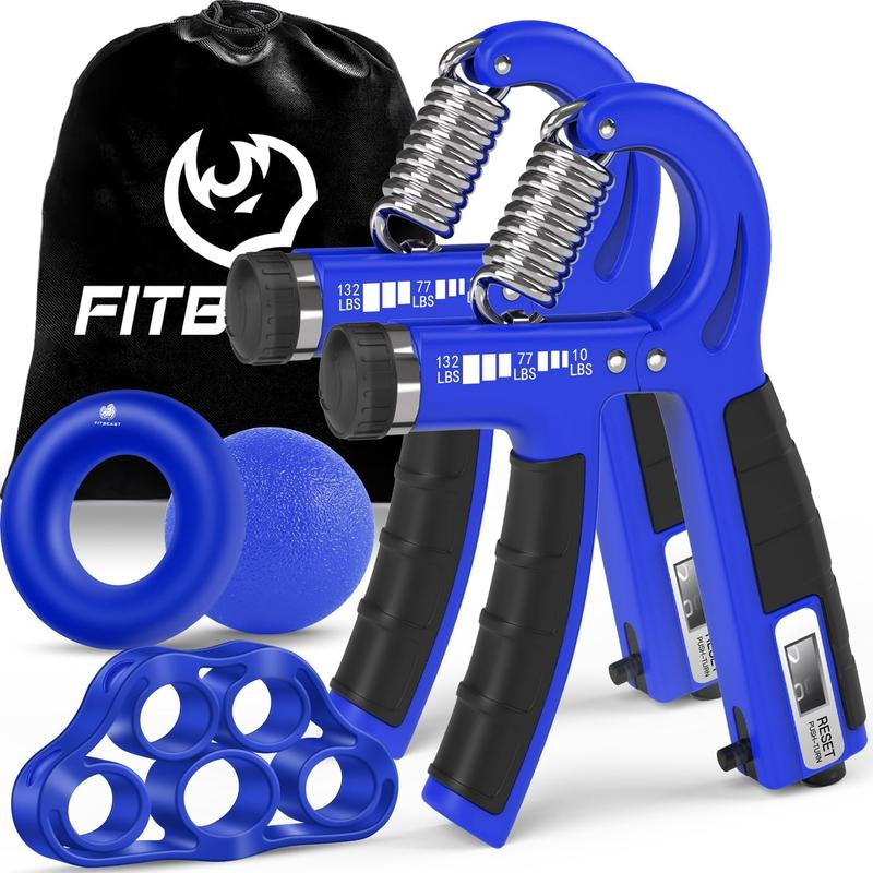 Fitbeast Counting Hand Grip Strengthener Workout Kit (5 Pack), 2 Forearm Grip Adjustable Resistance Hand Gripper, Finger Stretcher, Grip Ring & Stress Relief Grip Ball for Athletes #Outdoorfun