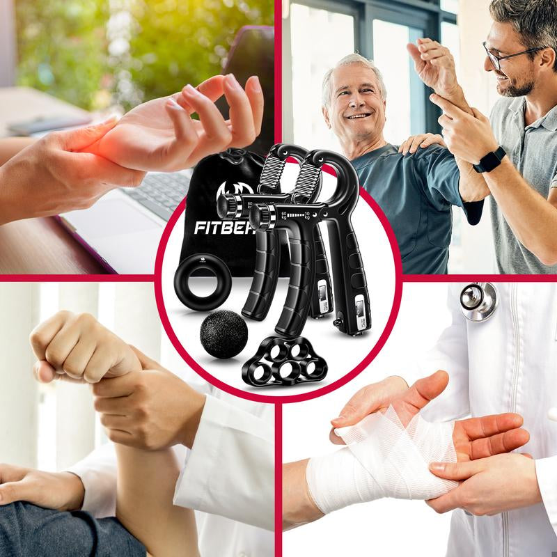 Fitbeast Counting Hand Grip Strengthener Workout Kit (5 Pack), 2 Forearm Grip Adjustable Resistance Hand Gripper, Finger Stretcher, Grip Ring & Stress Relief Grip Ball for Athletes #Outdoorfun